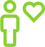 Grünes Icon mit Mensch und Herz