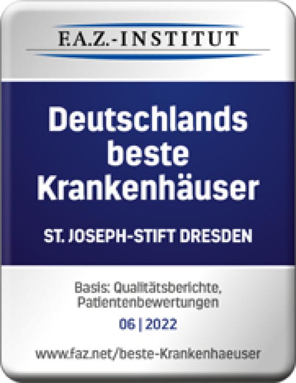 FAZ-Siegel Deutschlands beste Krankenhäuser 2022 für St. Joseph-Stift